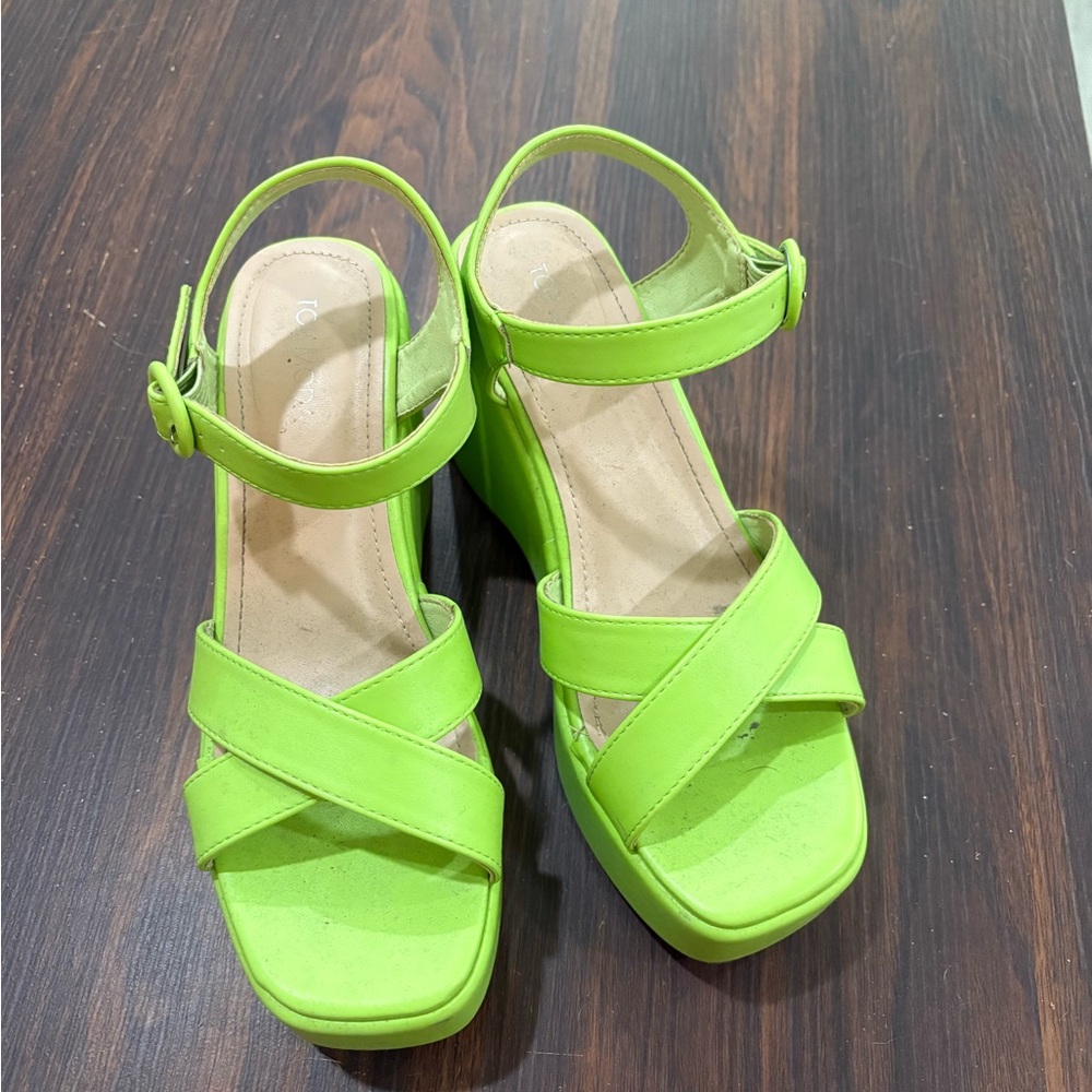 TOP Moda Neon Green Wedge Sandals